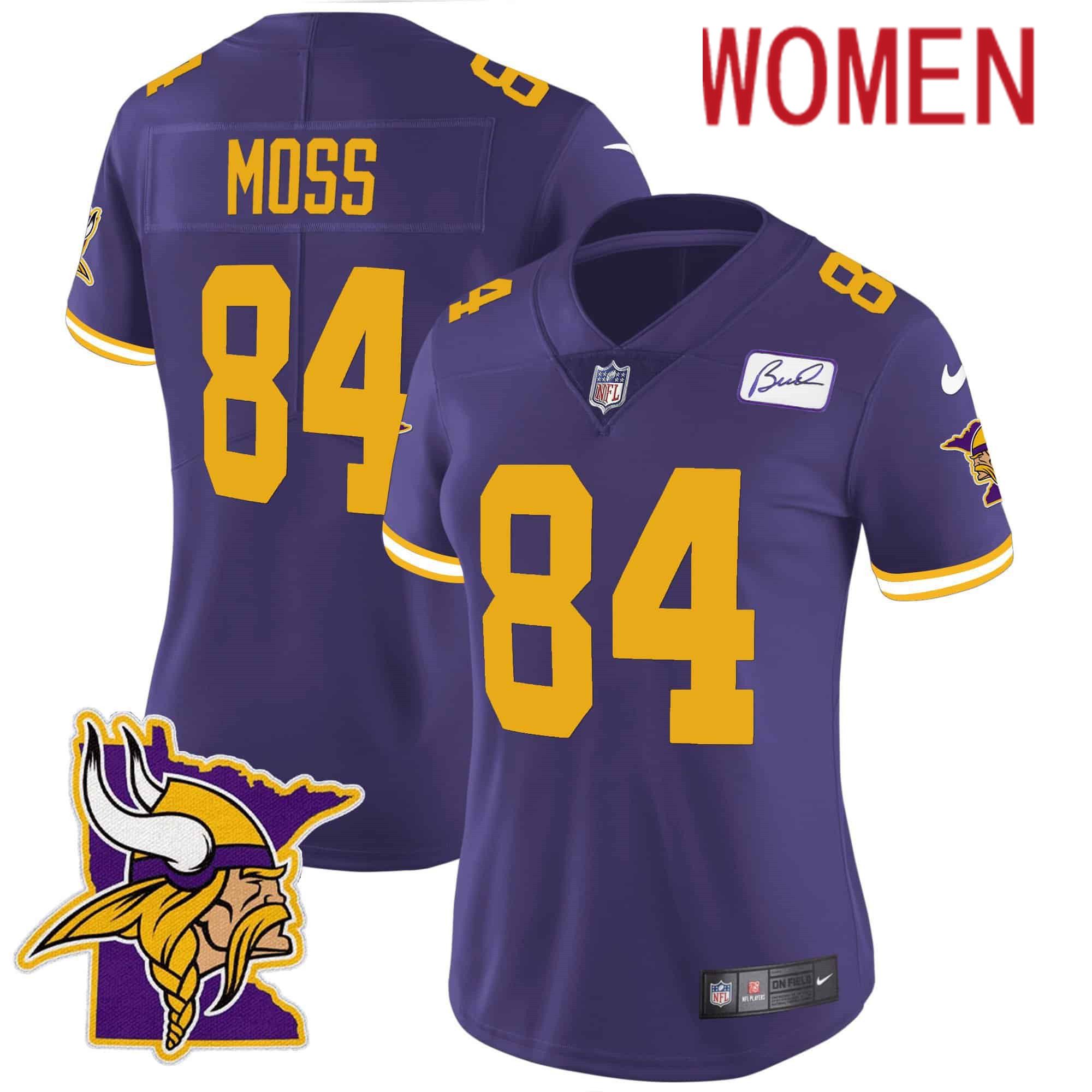 Women Minnesota Vikings #84 Moss Purple 2024 Nike Patch Classic Limited NFL Jersey style 2